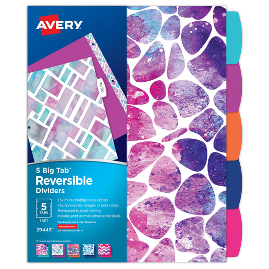 REVERSIBLE FASHION DIVIDERS ASST GEOMETRIC 5 TAB