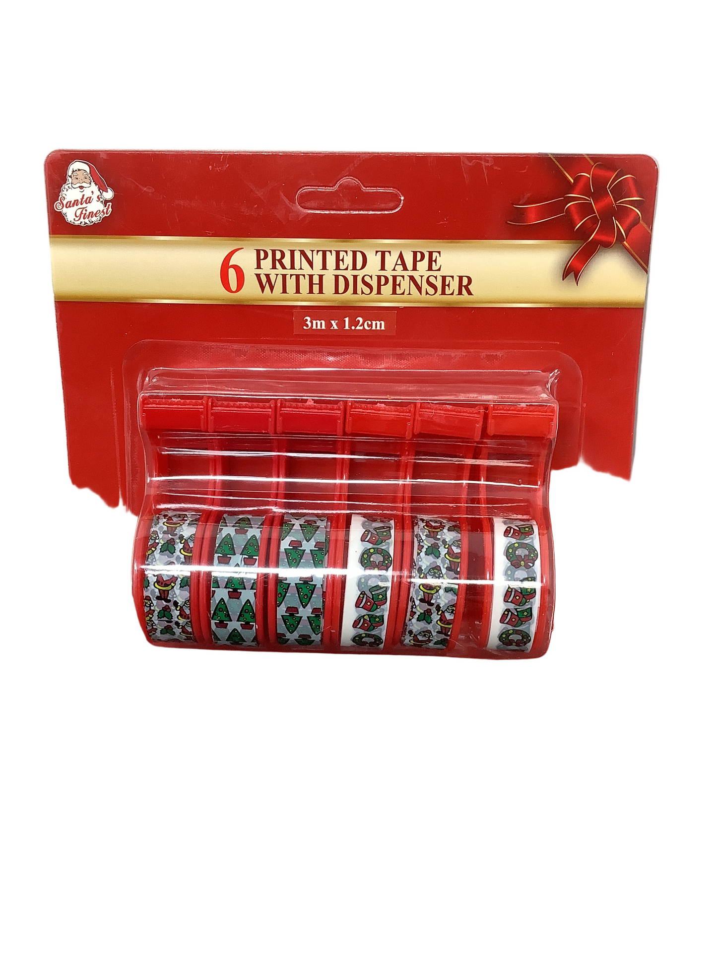 XMAS PRINTED TAPE W/ DISPENSER 6PK