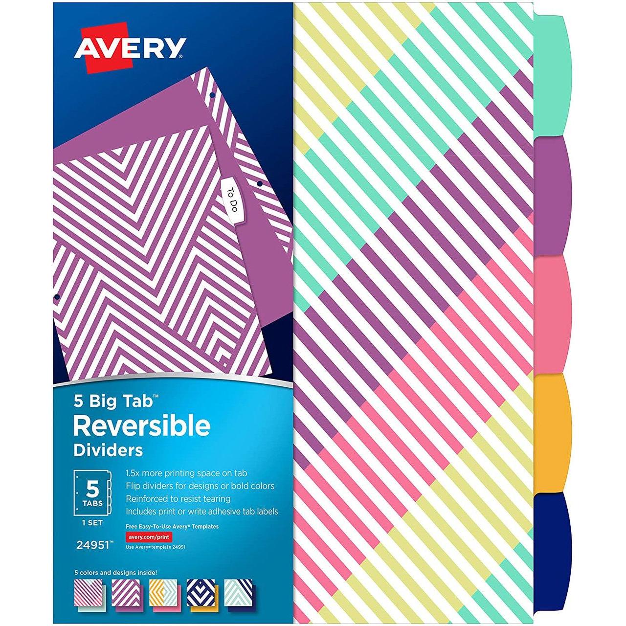 REVERSIBLE FASHION DIVIDERS 5 TAB GEOMETRIC DESIGN