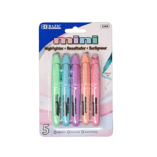 Mini Pastel Highlighter w/ Cap Clip (5/Pack)