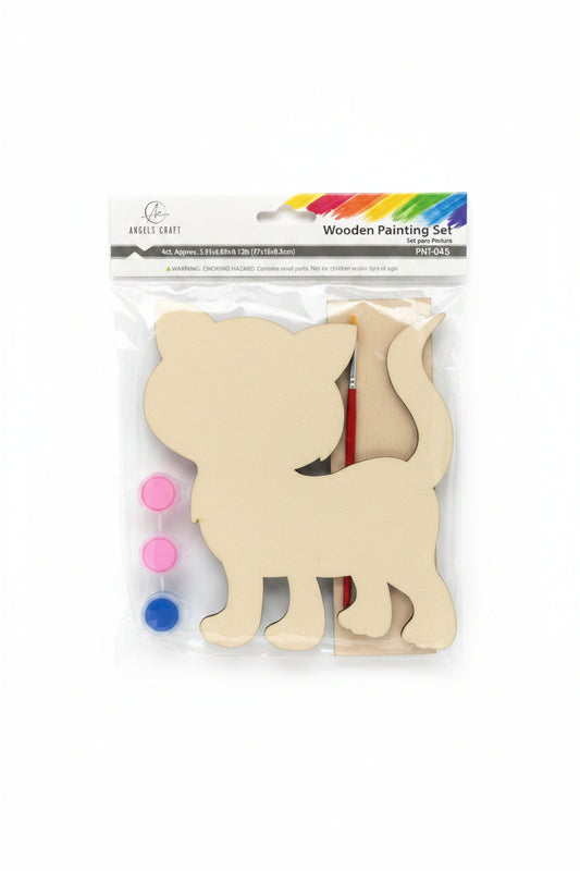 WOODEN PAINTING SET: 1 WOODEN CAT SHAPE