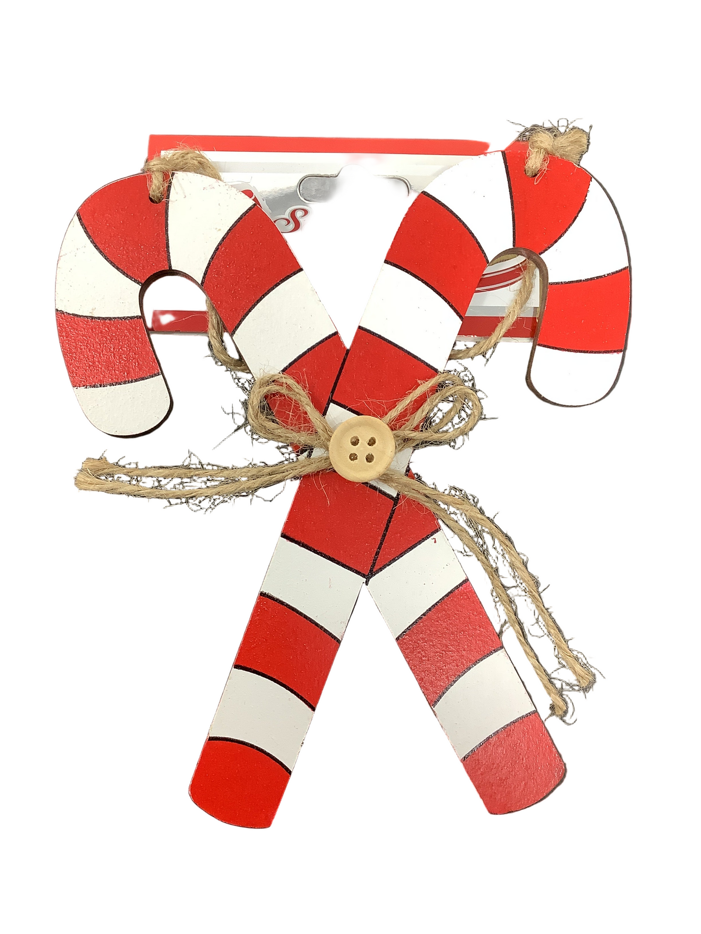 WOOD DECOR DOUBLE CANDYCANE 15CM