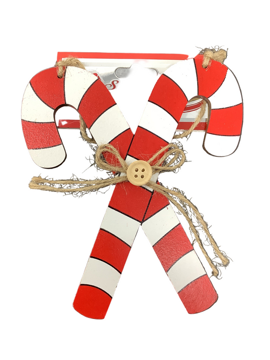 WOOD DECOR DOUBLE CANDYCANE 15CM