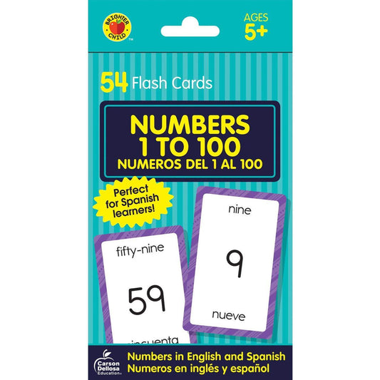 NUMBERS 1 TO 100 FLASH CARDS BILINGUE 54 PC