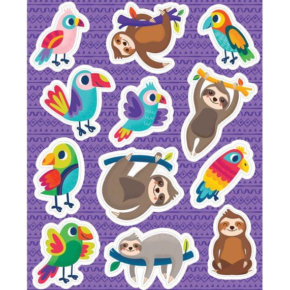 SLOTHS & PARROTS SHAPE STICKERS 72 PCS