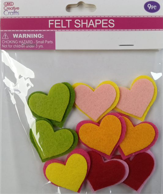 FELT CRAFT HEART; 9PC 4X4.5CM