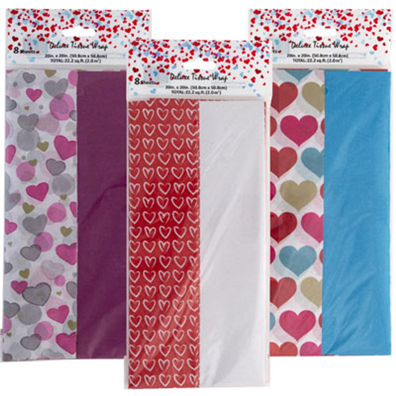 TISSUE 8CT 3AST VALENTINE PRINT