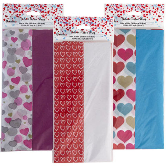 TISSUE 8CT 3AST VALENTINE PRINT