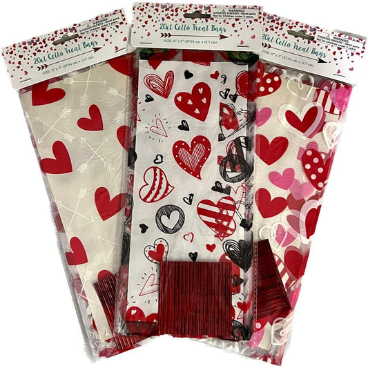 LOOT BAG CELLO VALENTINE ASST PRINT 20PCS