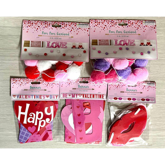 BANNER VALENTINE ASST POMPOM HEART