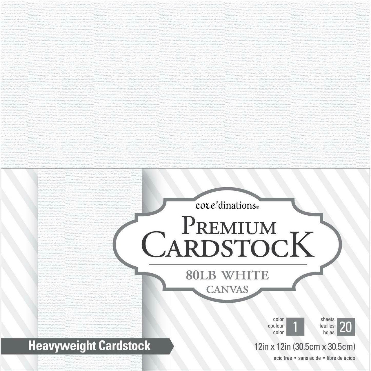 WHITE CANVAS CARDSTOCK TEXTURE 12X12 20 PACK 80LBS