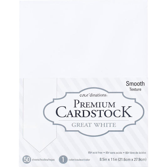 GREAT WHITE CARDSTOCK SMOOTH 8.5X11 50 PACK 65LBS