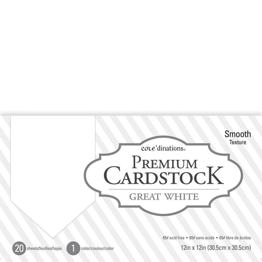 GREAT WHITE CARDSTOCK SMOTH 12X12 20 PACK 65LBS.