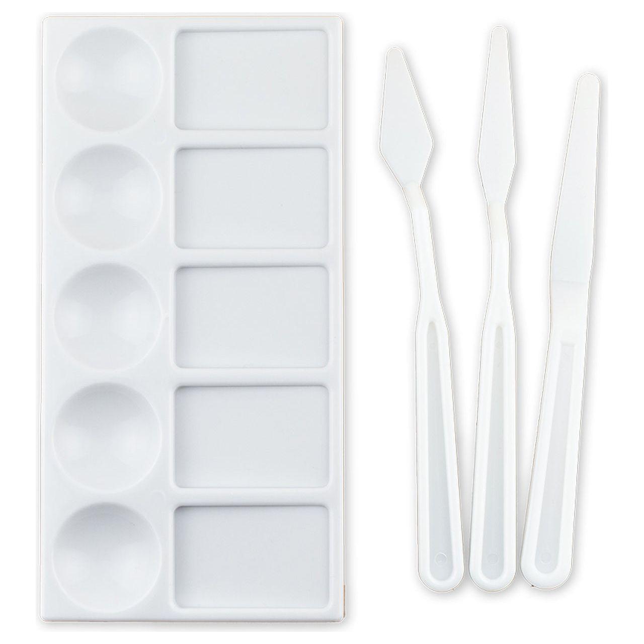 PAINT PALETTE RECTANGULAR AND 3 SPATULA SET 4 PC
