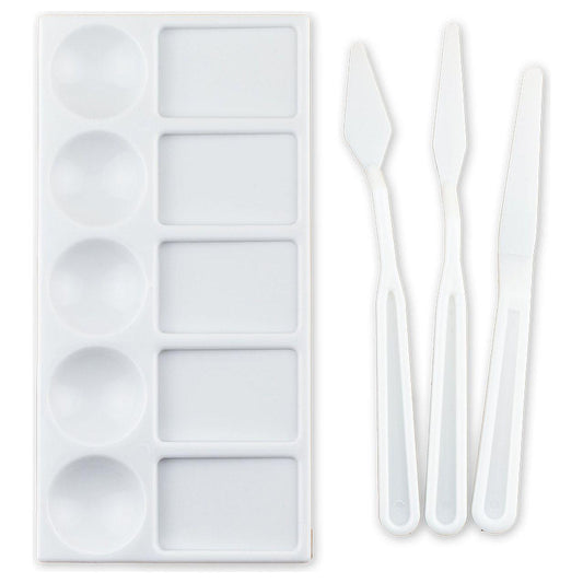 PAINT PALETTE RECTANGULAR AND 3 SPATULA SET 4 PC