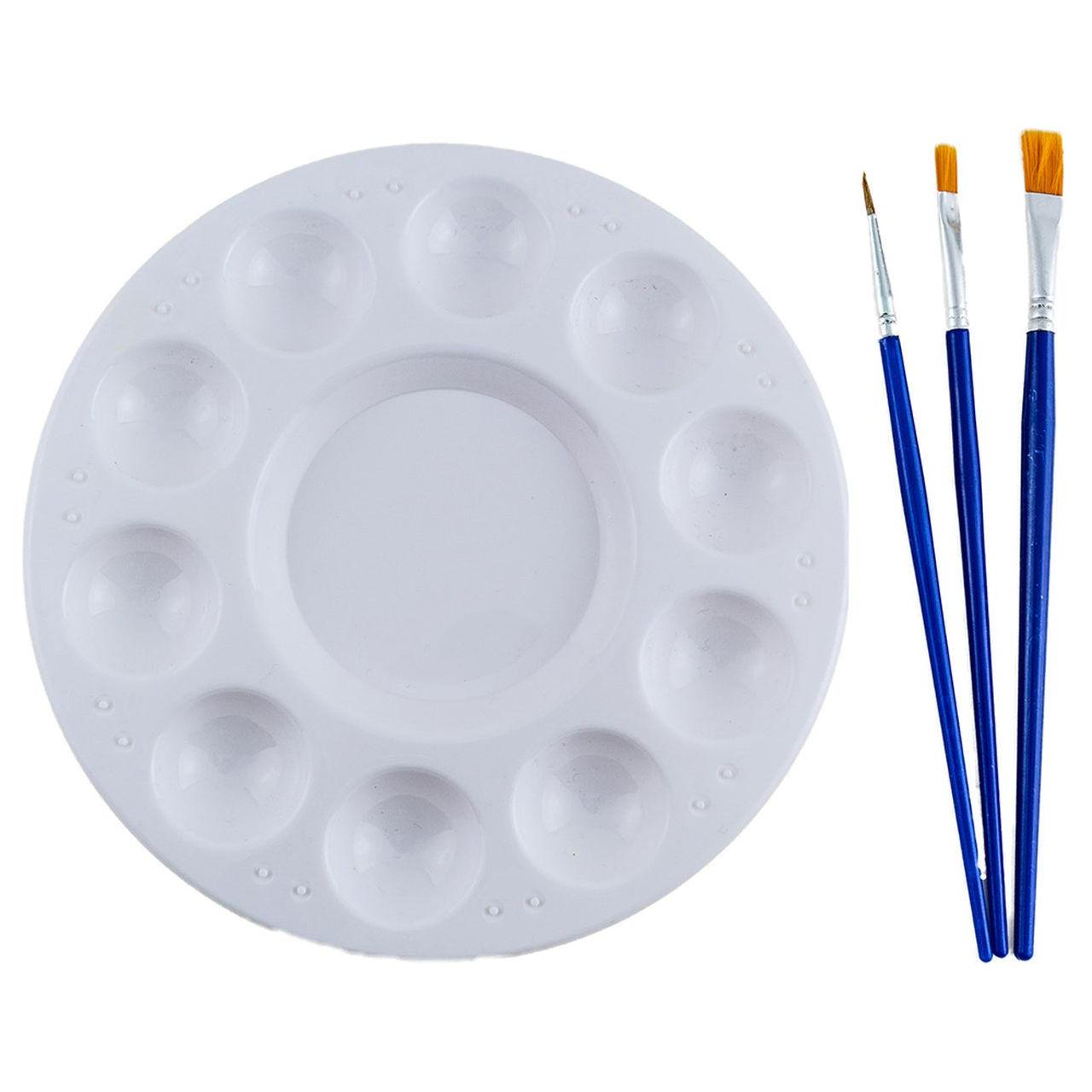 PAINT PALETTE ROUND PLASTIC W/3 PAINT BRUSH