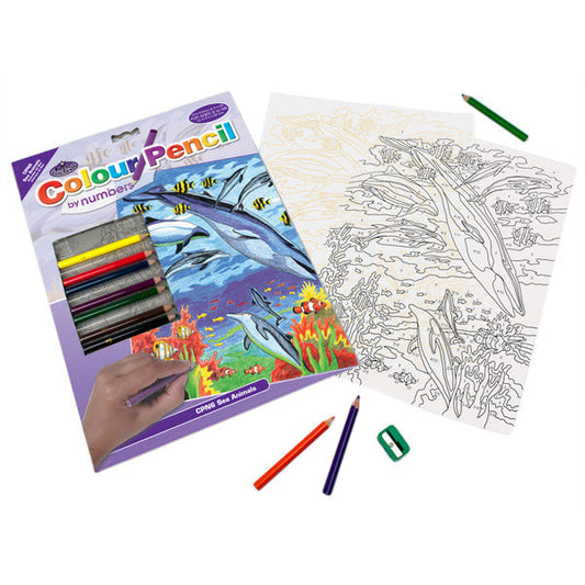 COLOUR PENCIL BY NUMBER SEA ANIMALS 12 PC