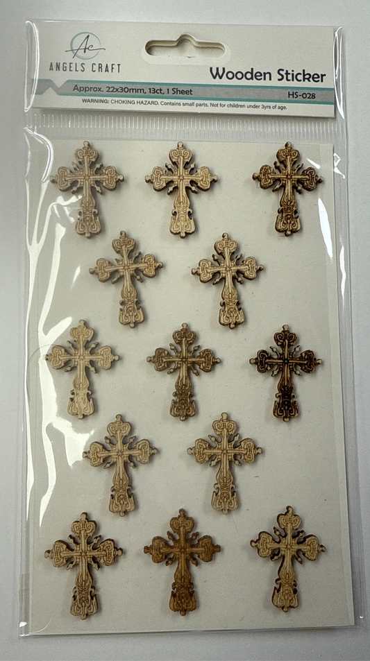 WOODEN STICKER WOOD CROSS 13CT