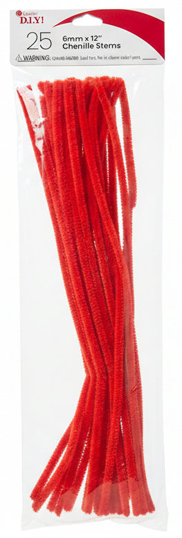 Cousin DIY Chenille Stems | 6mm x 12" | 25pkg |Red
