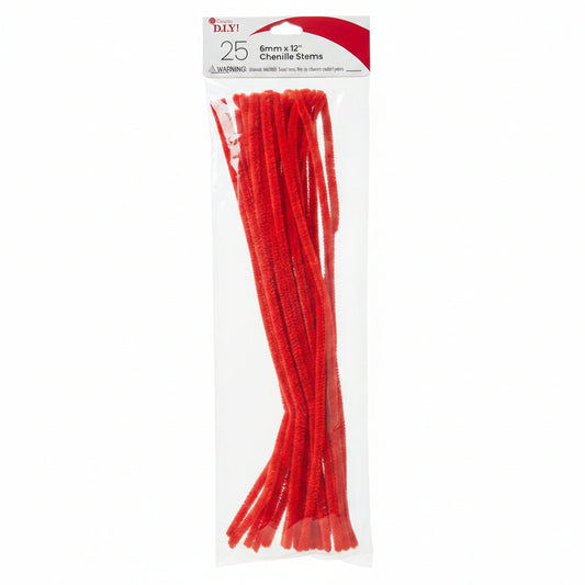 Cousin DIY Chenille Stems | 6mm x 12" | 25pkg |Red
