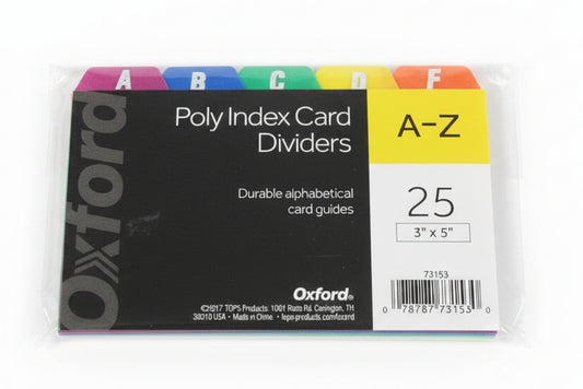 Poly Index Card Guide Set | 3"x5" | Asst Colors | A-Z