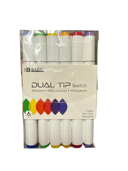 DUAL TIP SKETCH MARKERS 6 PRIMARY COLORS