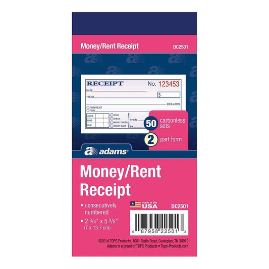 MONEY/RENT RECEIPT BOOK NCR 2PT 50 SET 2" X 5"