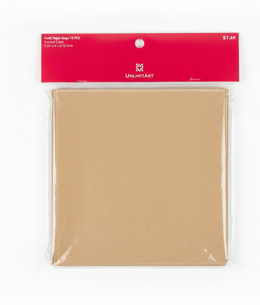 Kraft Paper Bags Natural Color 15PCS7.2X6.4X.75 IN