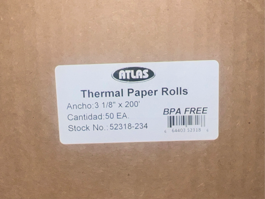 Box of 3-1/8" X 200' Thermal Receipt Roll (50 each)