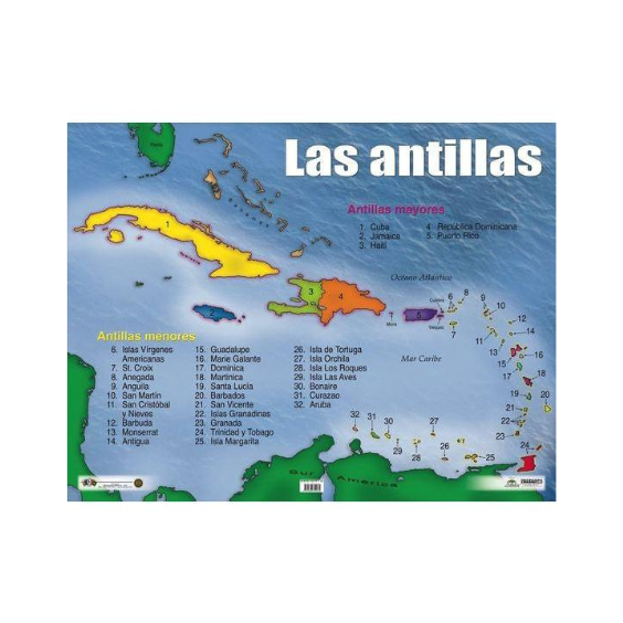 CARTEL MAPA DE LAS ANTILLAS
