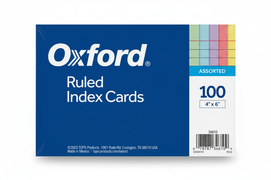 INDEX CARD RULED ASSORTED COLORS 4" X 6" PQ.100