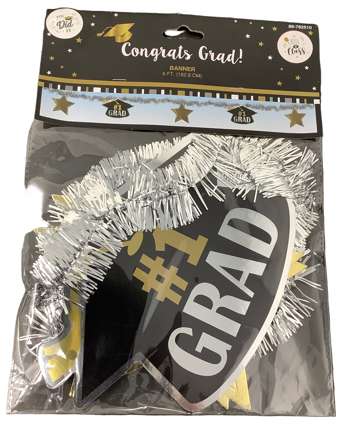 GRADUATION PLASTIC/PAPER METALIC TINSEL BANNER