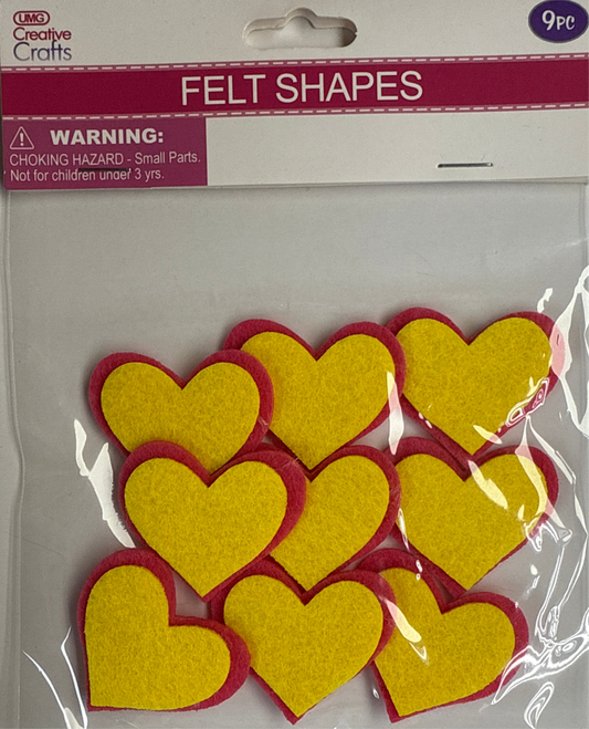 FELT CRAFT HEART; 9PC 4X4.5CM