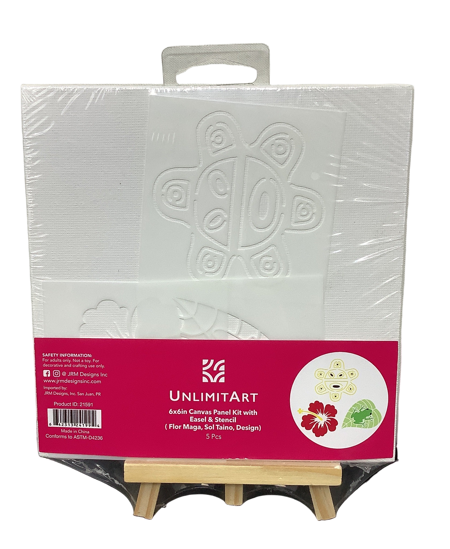 6x6in Canvas Panel Kit with Easel & Stencil ( Flor Maga, Sol Taino, Design)