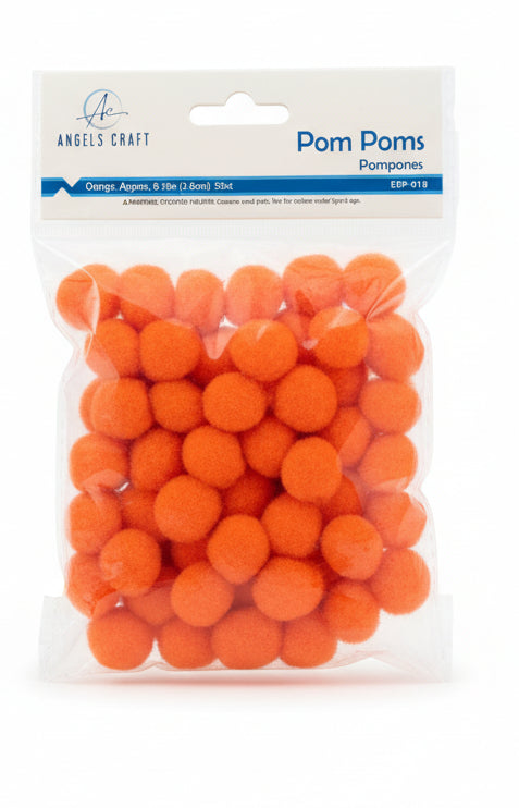 Pom Pom Color Naraja | Pom-Poms Orange |Size: 0.79in (2cm)| 50ct