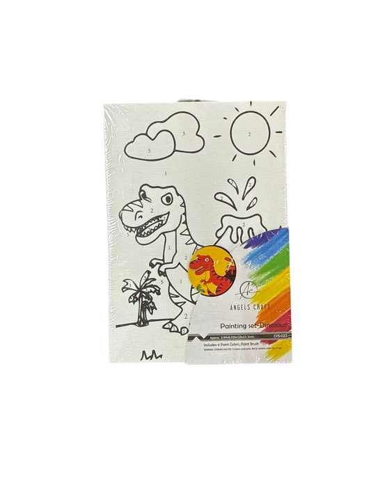 CANVAS PAINTING SET-DINOSAUR 6 COLORS 1 BRUSH