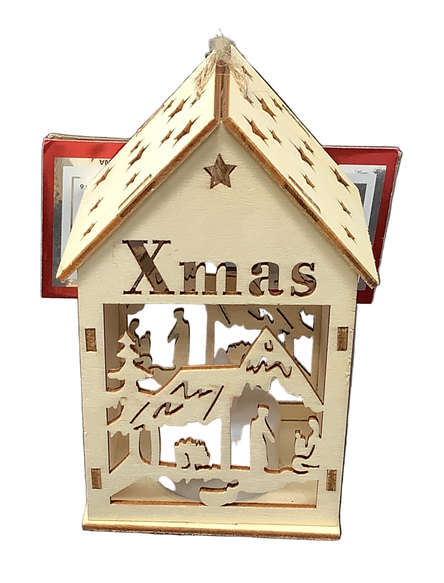 XMAS WOODEN ORNAMENT HOUSE LIGHT U P