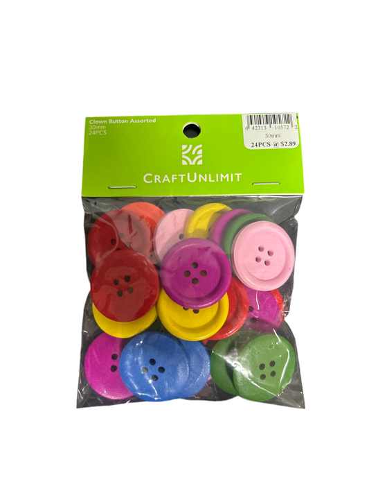 CLOWN BUTTON ASST. COLORS 24 PCS