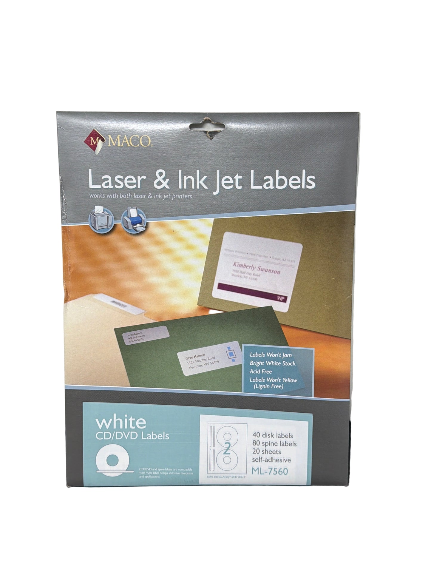 LABELS CD/DVD MATTE 4-1/4" WHITE 40 PC