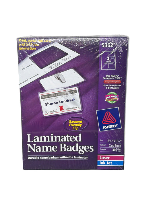 AV LAMINATED NAME BADGES CLIP LASER 2X3-1/4 (PQ.30