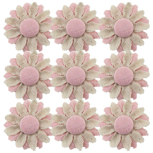 CANVA BURLAP ADHESIVE FLOWER 1.5" PINK NATURAL 9PC