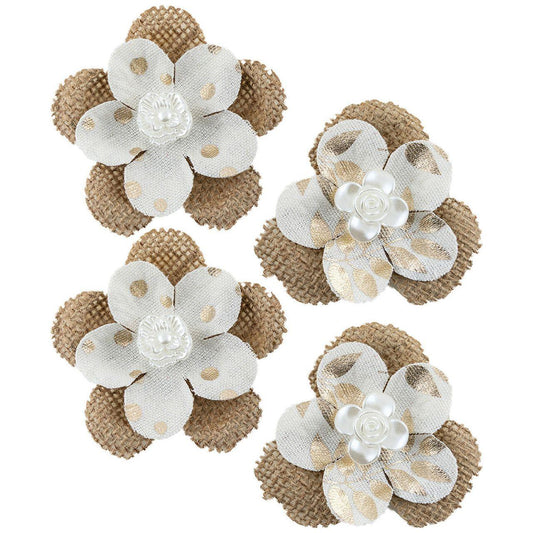 CANVAS BURLAP ADHESIVE FLOWER BURLAP 2.75" 4 PC