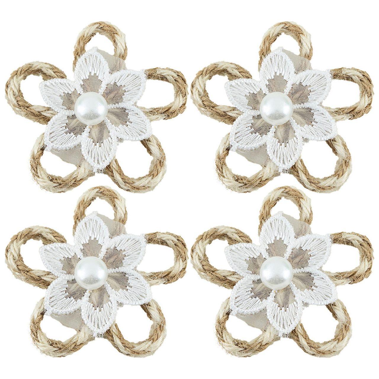 FABRIC ADHESIVE FLOWER W/CENTER PEARL 2'' 4 PC