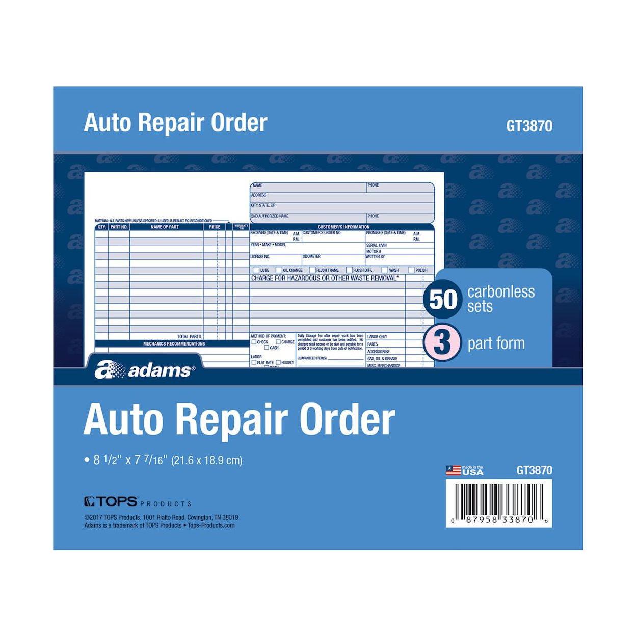 AUTO REPAIR ORDER CARBON 3PT 8" X 7" PQ.50