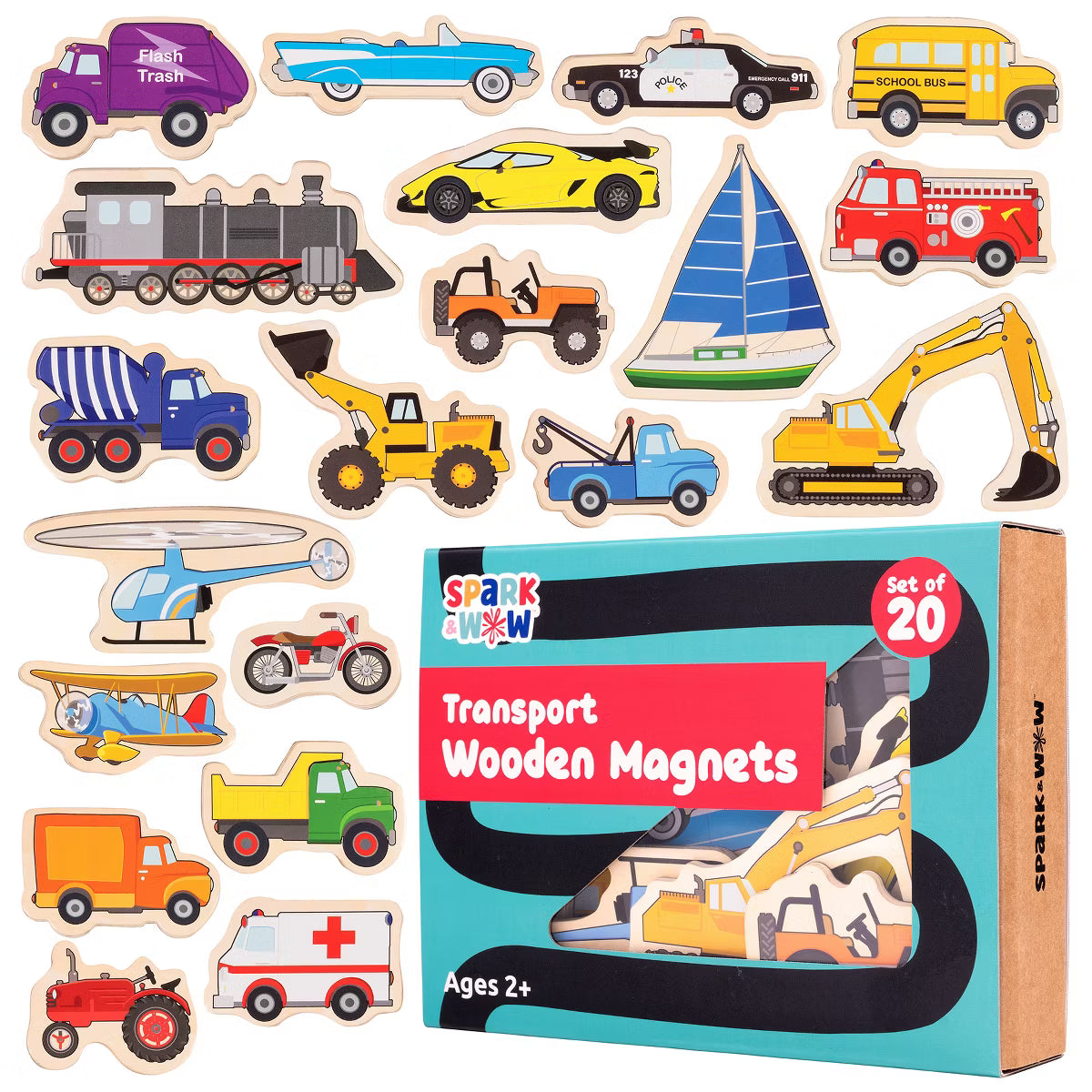 WOODEN MAGNETS TRANSPORT SET OF 20PCS