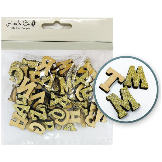 GOLD GLITTER WOODEN ALPHABET LETTERS 78PCS