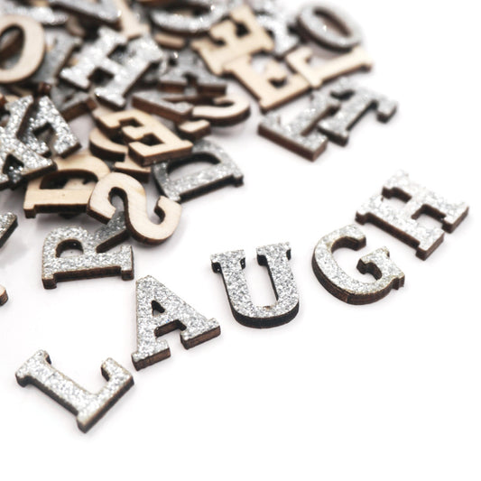 GLITTER SILVER WOODEN ALPHABET LETTERS