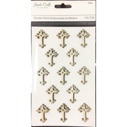 WOODEN CROSS STICKERS 13 PC