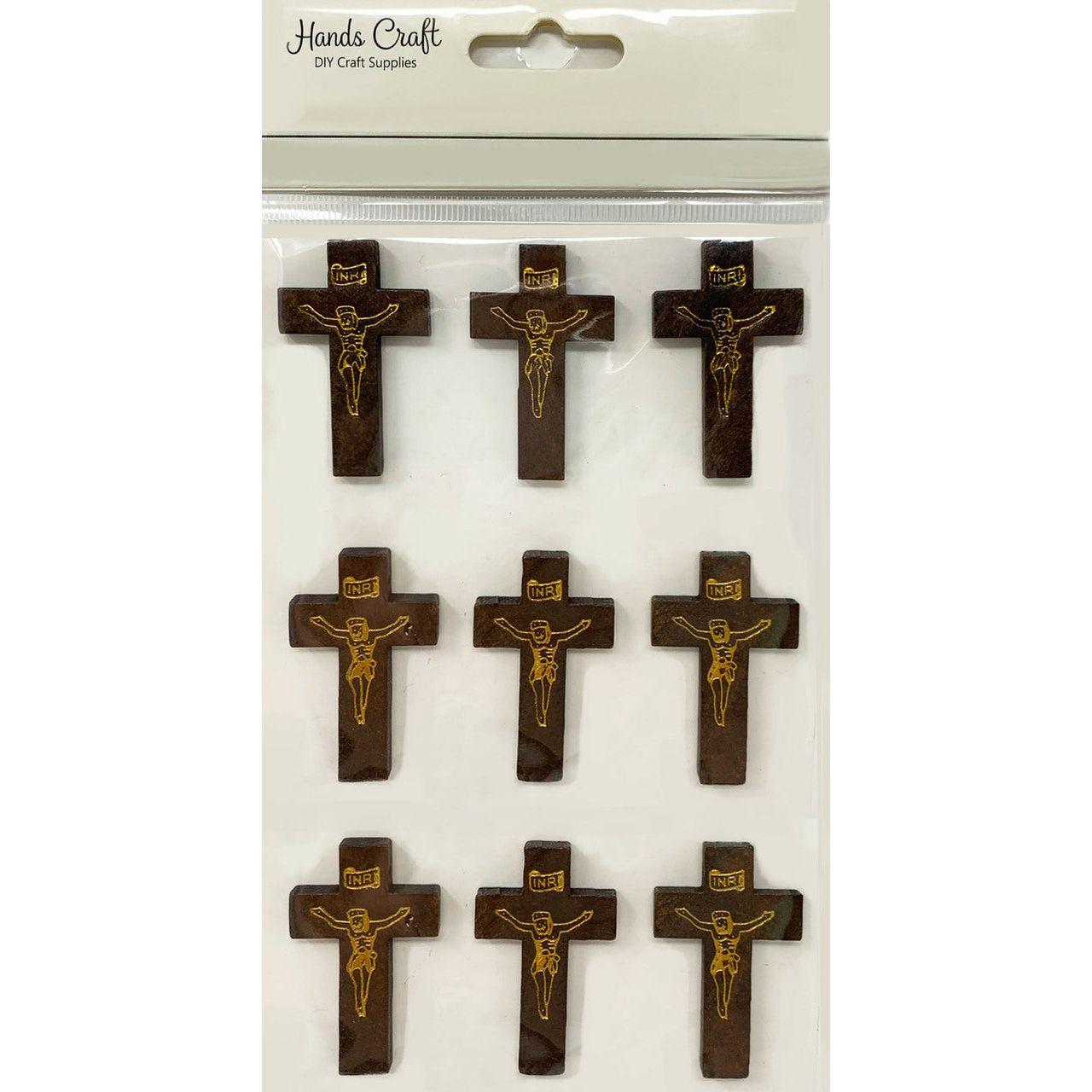 WOODEN CROSS STICKERS DARK BROWN 9 PC