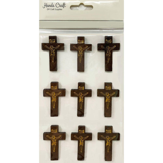 WOODEN CROSS STICKERS DARK BROWN 9 PC